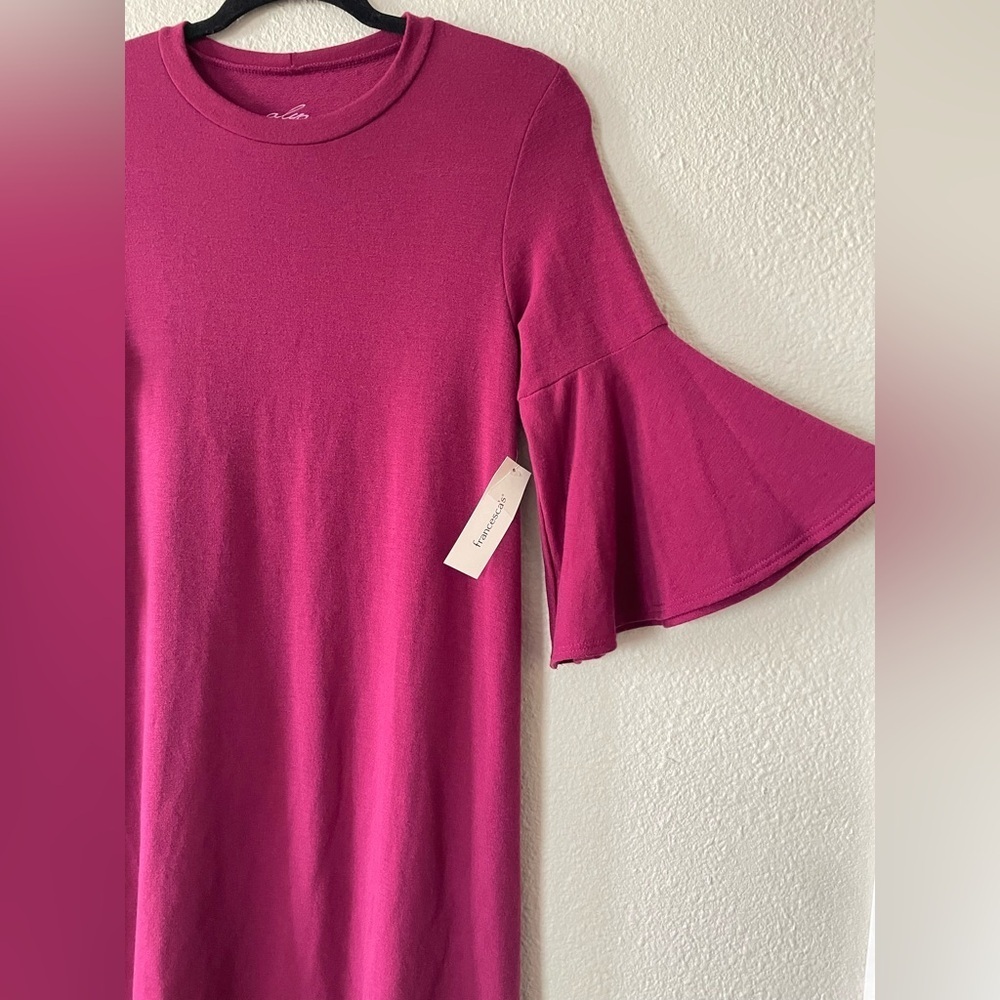 🚨NWT Francesca’s Alya Shirt Dress Womens S Burgundy 3/4 Bell Sleeve Flowy Casual - Picture 5 of 14